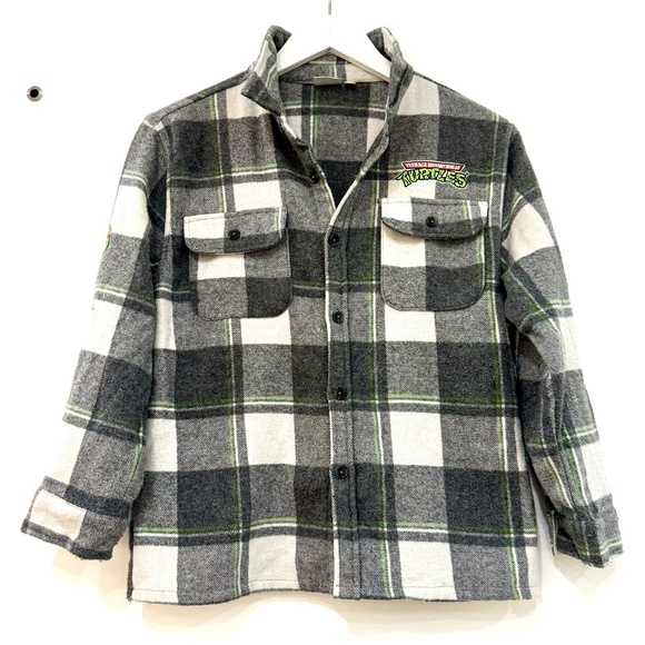 Ninja Turtle Nickelodeon Flannel Button Down Shirt Buffalo Plaid Kid Large - Picture 4 of 9